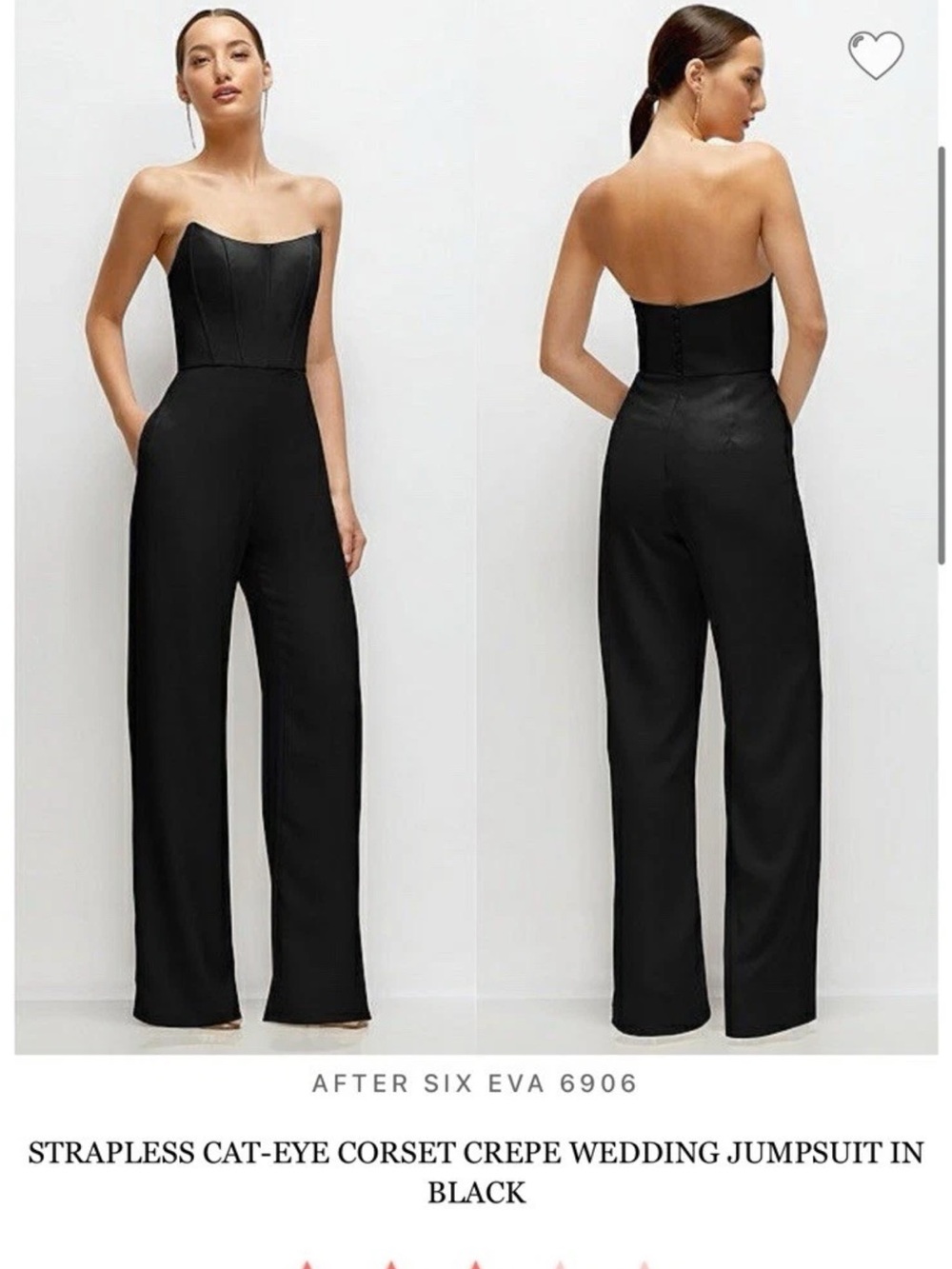 ALFRED SUNG Strapless Cat-Eye Corset Crepe Jumpsuit in Black